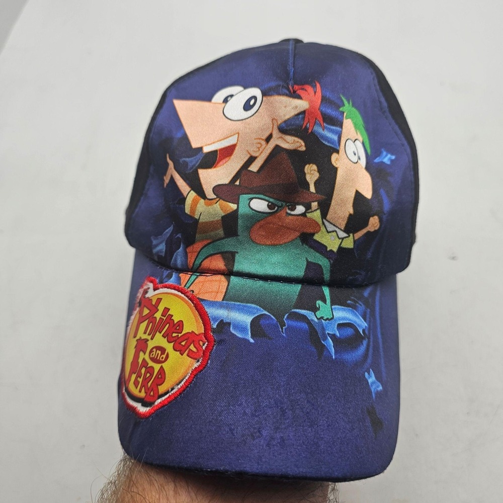 Disney Parks Phineas And Ferb Hat Cap Strap Back Boys One Size Blue Adjustable
